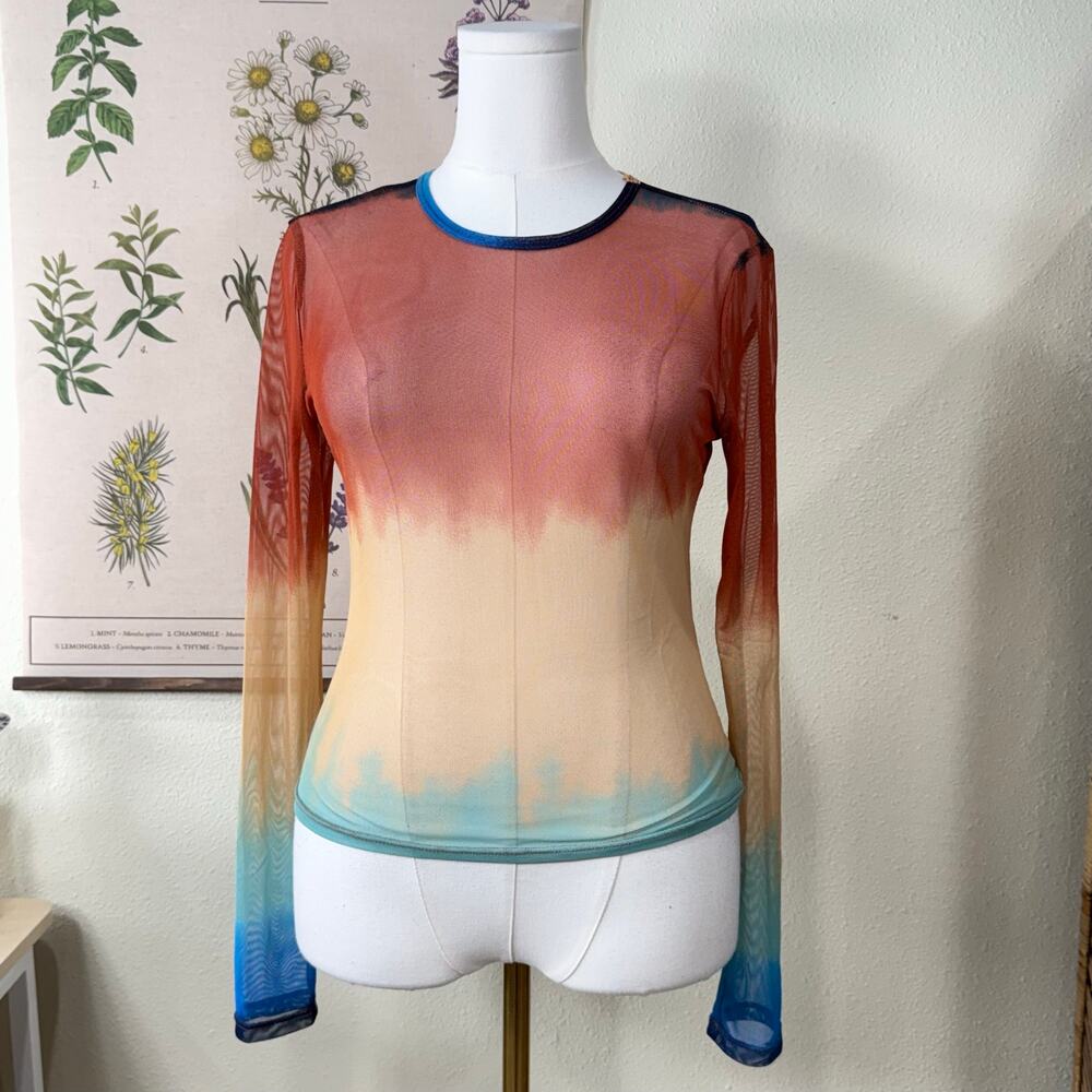 Y2k Ombre Sheer Mesh Top Fairy Grunge Rave Festival Indie 2000s Sexy Party M L